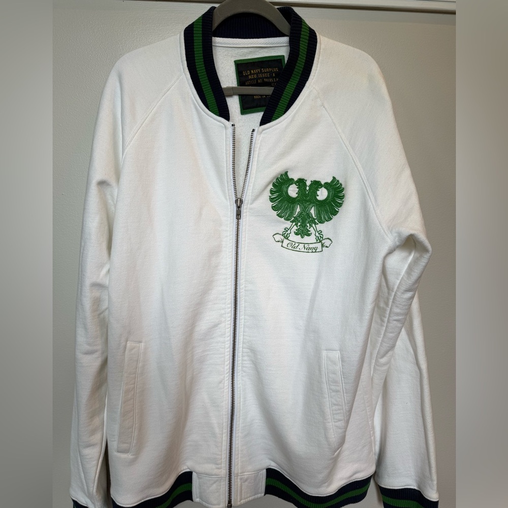 Old Navy surplus y2k varsity sweatshirt jacket white green XL - Picture 4 of 5